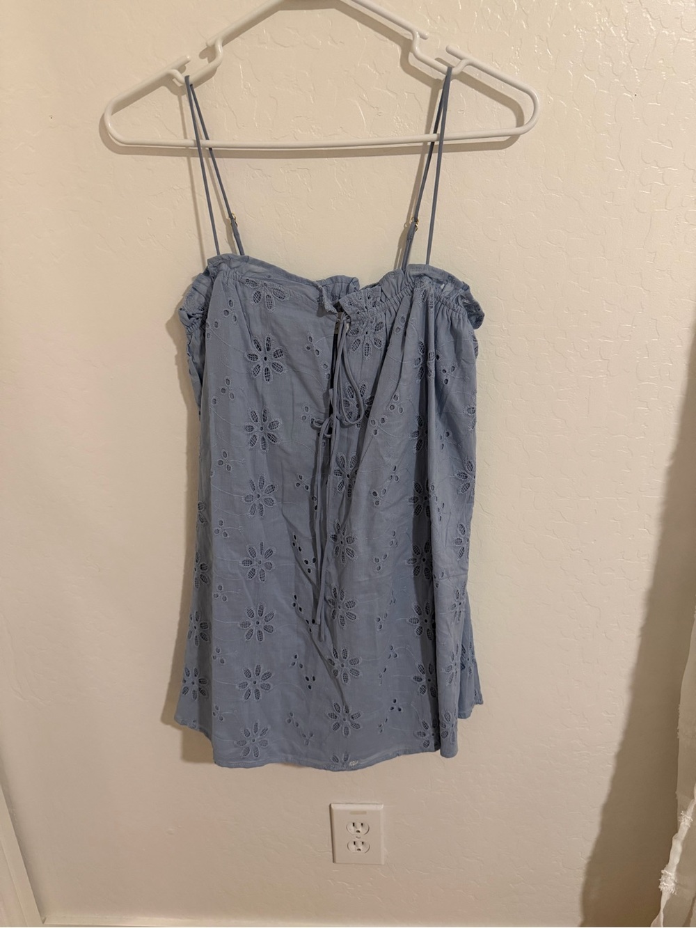 Light Blue Eyelet Mini Dress with Adjustable Spaghetti Straps